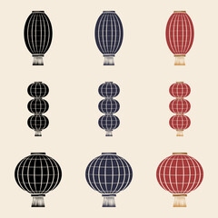 Set of traditional Chinese New Year lantern icons, round and cylinder shape. Chinese astrology Year of the Dragon 2024
