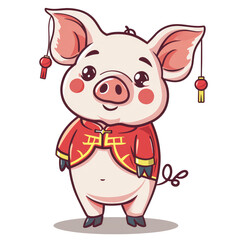 Fototapeta premium Chibi Pig: Cartoon Illustration for Chinese New Year