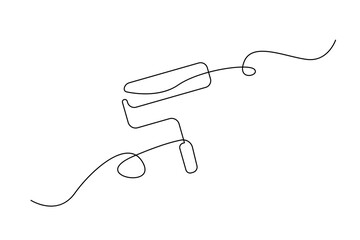 single line drawing icon of paint roller. Vector illustration. EPS 10.