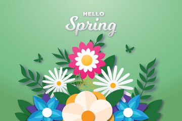 Vector spring background in colorful paper style
