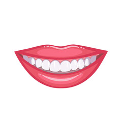 Fototapeta premium beautiful wide female smile, white healthy teeth, red lipstick. Vector Illustration for background and packaging. Image can be used for greeting card, poster and sticker. Isolated on white background.