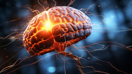Close up of large human brain with firing neurons and neural extensions   medical concept