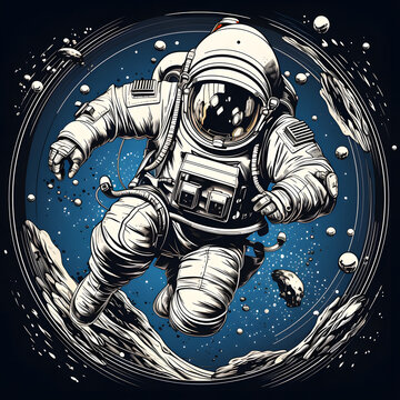 an astronaut in space with planets in the background
