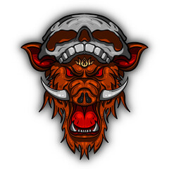 An angry wild boar with skull cap