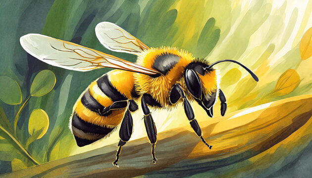 bee on a flower, watercolor art design