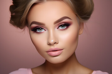 a woman with makeup and pink eyeshadow