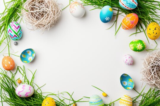 an easter frame with white background and space for custom text