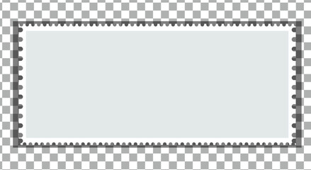 Horizontal post stamp. Empty mail stamp. Postage perforated label. Postal rectangular frame. Blank border for envelope letter. White paper postmark isolated on gray background. Vector illustration