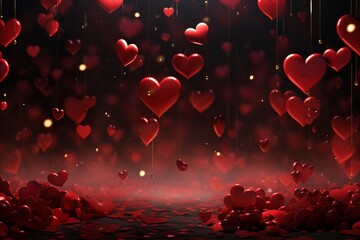 Red passion hearts, dark atmosphere background - obrazy, fototapety, plakaty