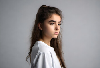 Fototapeta premium sad teenager girl on minimal background psychological therapy 