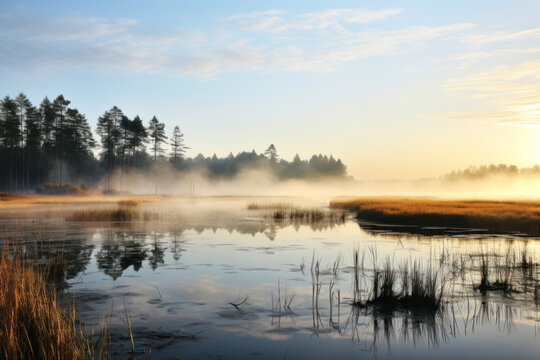 View of a wetland as conservation and sustainability background