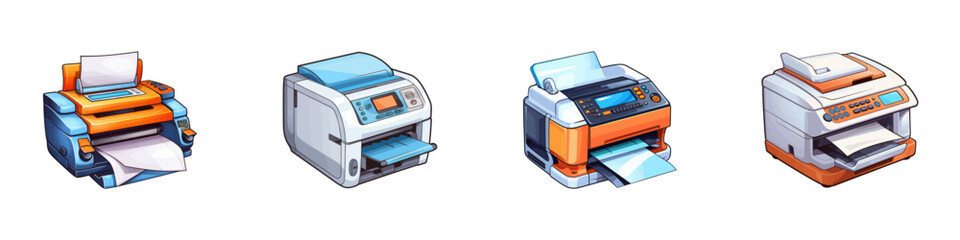 Cartoon printer with paper. Vector illustration