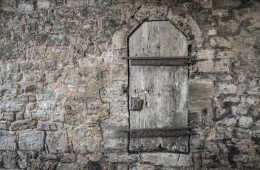 Old wooden door in a castle.