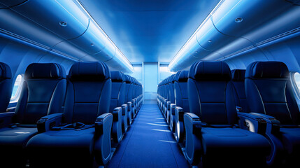 Inside of Airplane With Black Leather Seats
