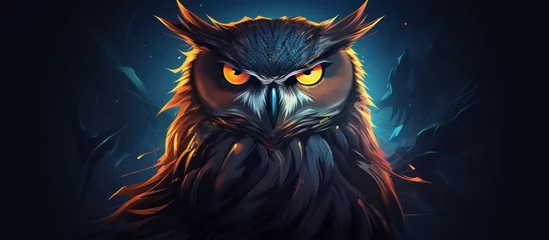 Foto op Canvas Illustration owl bird on dark moon on branch tree forest dark background. Generate AI image © artpray