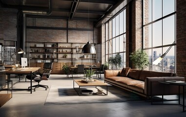 Modern loft office interior with furniture