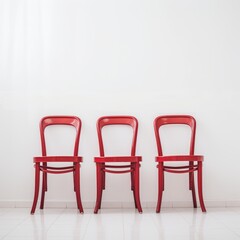 Three Red Chairs Against a White Minimalist Background