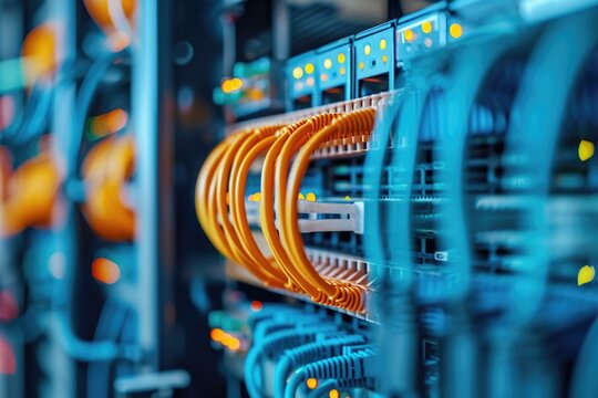 Internet cables and wires in server room