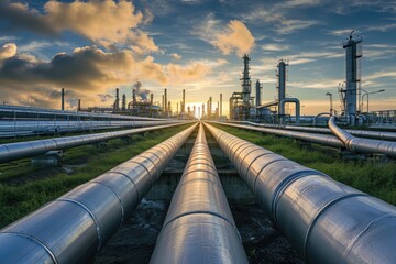 View of pipelines leading to oil refineries