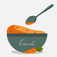 Flat Design Illustration with Carrot Jam at Plate and Spoon