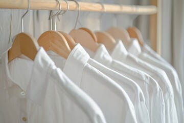 White shirts hanging on clothing rack