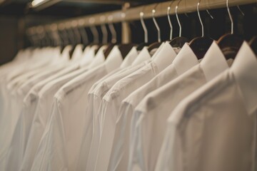 White shirts hanging on clothing rack