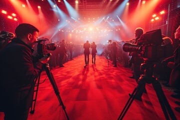 Red carpet event photography with cameras and bokeh lights - obrazy, fototapety, plakaty