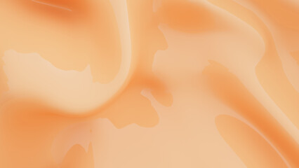 Abstract peach background. Smooth beige wavy plastic or latex. Acrylic liquid. 3D rendering