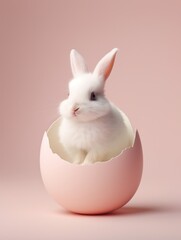 Obraz premium A pure white bunny nestled within a pink egg emits a serene and peaceful presence on a matching background