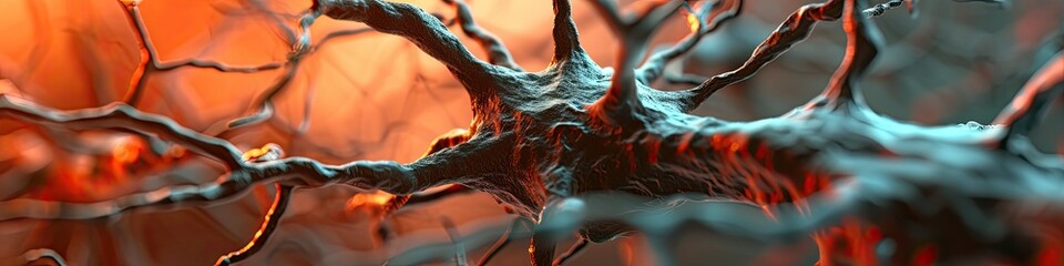 3D model of Neuron banner, in progressive neurodegenerative disease, Alzheimers Parkinsons dementia epilepsy neuroinflammation nervous system