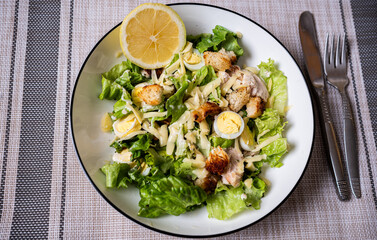 caesar salad healthy food, healthy cooking, top view