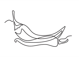 Red chili pepper design in continuous line art drawing style. Hot spice chilli isolated on white background. Vector illustration
