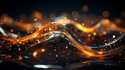 Fototapeta na wymiar Abstract Golden Wave with Glowing Particles on Dark Background