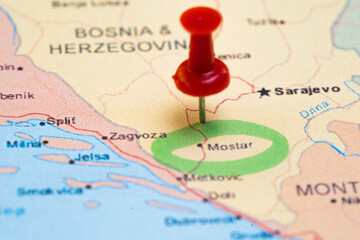 map with a pin in Mostar, destination, places to visit this year
