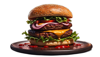 tasty beef burger png image or transparent image - tasty cheesy beef burger isolated on white or transparent background for commercial use. 