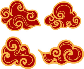 Chinese Cloud Red and Golden Traditional Vector Illustration