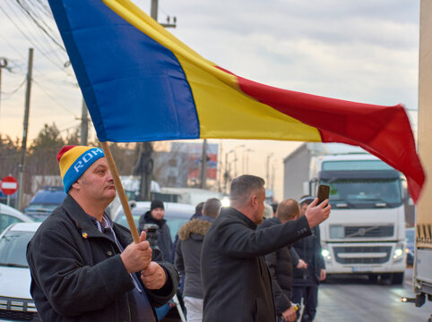 Romanian transporters and farmers protest, Afumati, Ilfov, Romania