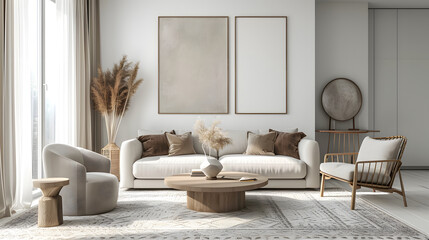 Modern Living Room Interior with White Sofa
