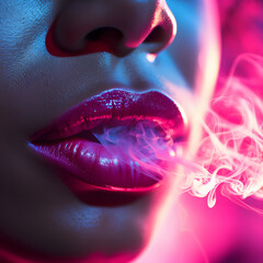 a close up of a woman's lips with smoke