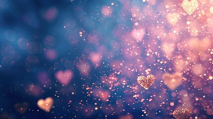Abstract background with purple sparcle hearts bokeh, blurred background