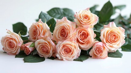 A stunning floral arrangement of roses, various roses on white background