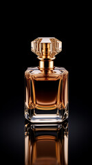 Golden Perfume Bottles Isolated on Black Background, for luxury aroma 