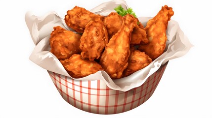 Fried chicken in paper bucket isolated on transparent background, pnd. crispy chicken wings in paper box