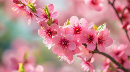 Fototapeta premium Blooming Pink Spring Flowers on Branch