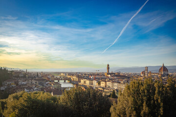 Beautiful cityscape skyline of Firenze (Florence), Italy, with the bridges over the river Arno. High quality photo - obrazy, fototapety, plakaty