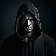 portrait of a mysterious man with a hoodie