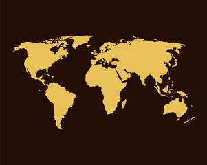 Fototapeta na wymiar Gold colored map design isolated on brown background of World map - vector illustration