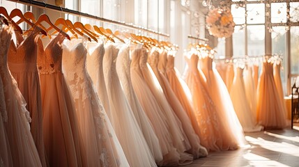  luxury dresses in a bridal boutique. Generative AI	