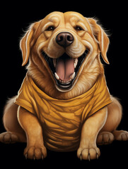Obese (dog) with smiley t- shirt. Clipart-style created with Generative Ai