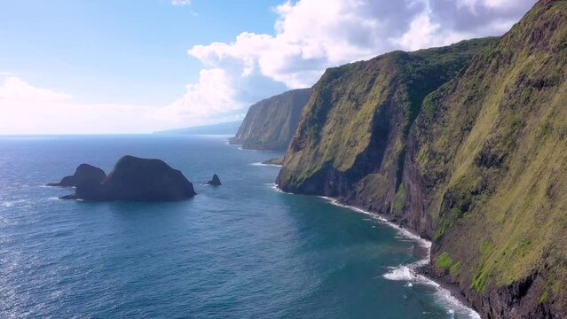 Aerial view of the seacliffs of North Kohala, Hawaii island, Hawaii, United States